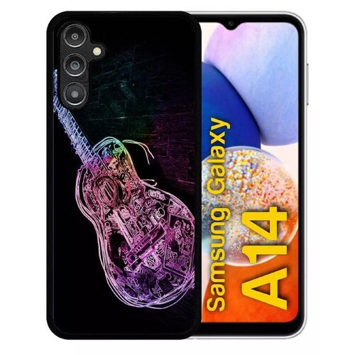Coque Pour Galaxy A14 - Guitare Effet Néon - Silicone - Noir