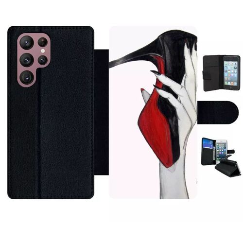 Etui À Rabat Pour Galaxy S22 Ultra 5g - Escarpins Rouge Et Noir - Simili-Cuir - Noir