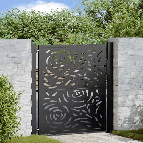 vidaXL Portail de jardin noir 105x106 cm acier conception de flamme