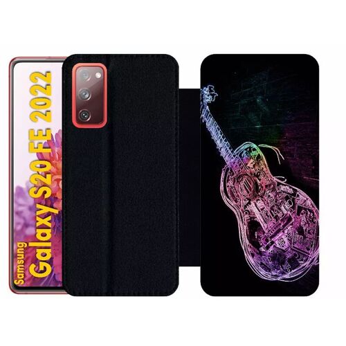 Etui À Rabat Pour Galaxy S20 Fe 2022 - Guitare Effet Néon - Simili-Cuir - Noir
