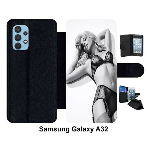 Etui À Rabat Pour Galaxy A32 4g - Femme Sexy Noir Et Blanc - Simili-Cuir - Noir