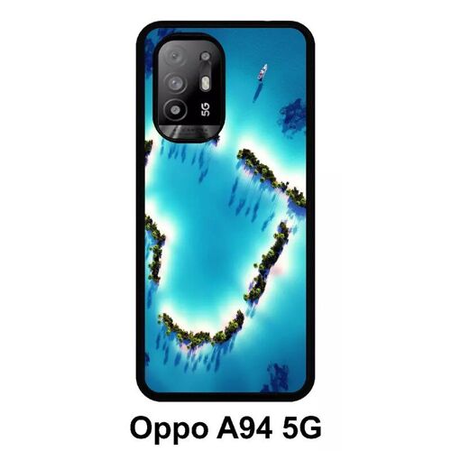 Coque Pour Oppo A94 5g - Coeur Plage - Silicone - Noir