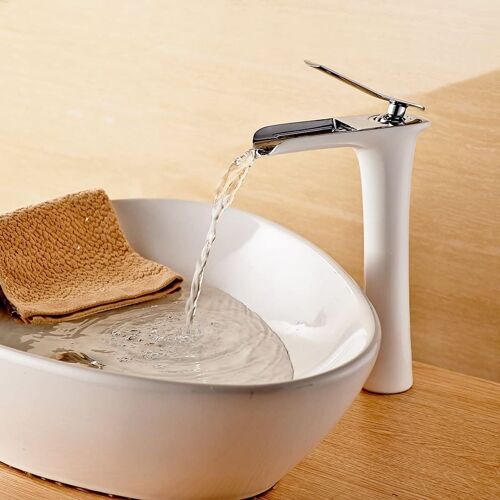 Mitigeur de lavaboRobinets de salle de bains Cascade Mitigeur de lavabo à levier unique Blanc Chrome goodnice