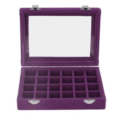 Petit Organisateur De Boîte À Bijoux En Velours 24 Compartiments Étui À Bijoux Boucle D'oreille Anneaux Boîte De Rangement Boîte À Bijoux Avec Serrures Violet