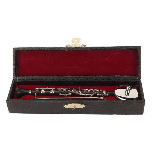Clarinette miniature réplique avec support et étui Mini instrument de musique maison de poupée modèle ornement 6,3 pouces