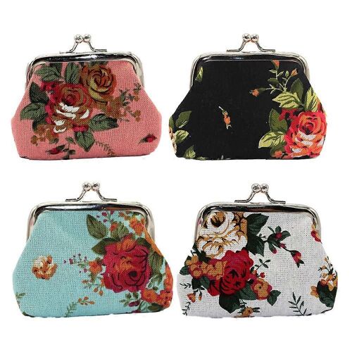 Sac de pièces de monnaie en toile Rose Buckle - Creative Zero Wallet Fabric Art Sac de pièces pour femmes