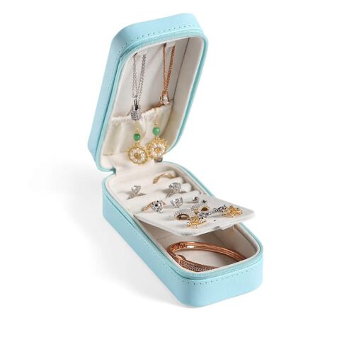 Boîte À Bijoux Candy Couleur Rectangulaire Durable Pu Cuir Élégant Largement Utilisé Étui À Bijoux Pour Bagues Boucles D'oreilles Collier Bleu