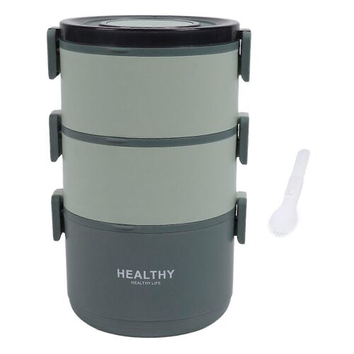 Boîte à lunch 2200ml Trois couches Compartiment Détachable Conception Portable Ronde Bento Boîte pour Bureau À Domicile Pique-pour les étudiants Vert