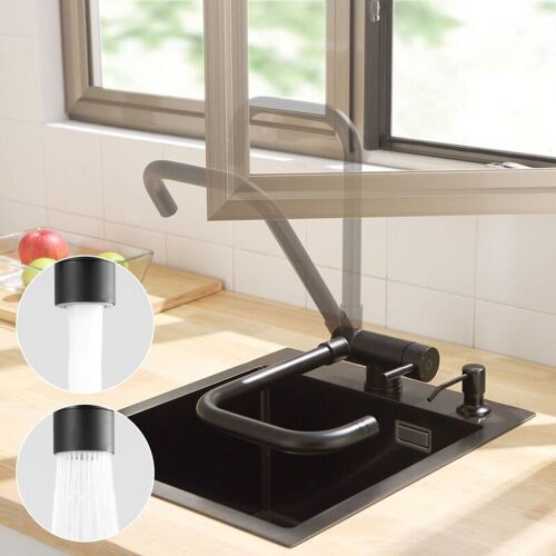 Robinet de cuisine pliable noir, mitigeur de cuisine pliable avec 2 buses au choix goodnice