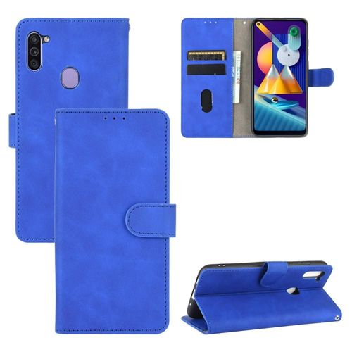 Étui Pour Samsung Galaxy M11 Coque En Cuir Folio Flip Housse De Protection Avec Porte-Cartes Kickstand Protection Complète Insertion De Carte - Bleu