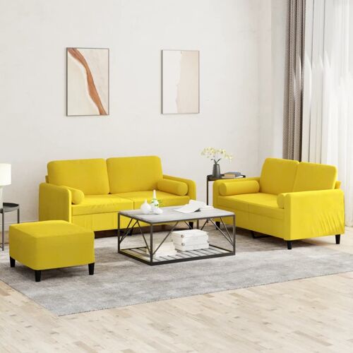 vidaXL Ensemble de canapés 3 pcs avec coussins jaune velours
