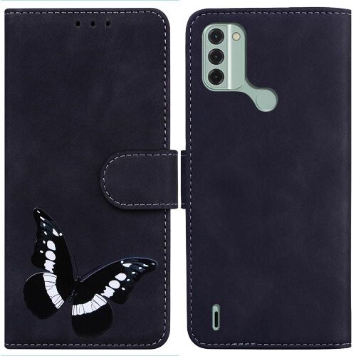 Étui Pour Nokia C31 Fentes Pour Cartes Couverture Flip Folio Couleur Imprimée Papillon Portefeuille - Noir
