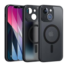 Coque Noir Magnétique Pour Iphone 13 + 2 Verre Trempé, Compatible Avec Magsafe, Protection Caméra ,Translucide Antichoc - Hqselection®