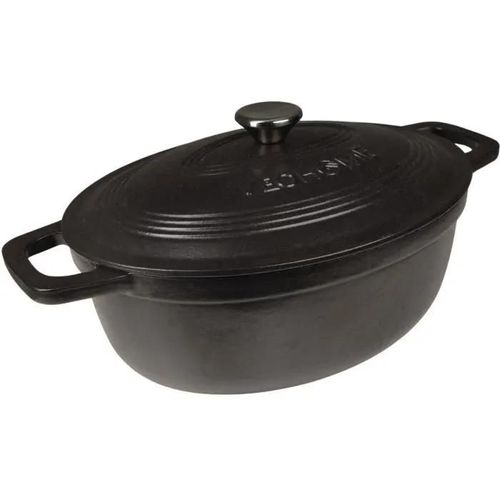 Cocotte En Fonte Émaillée Veohome Ovale Noir Mat 6l, Ø 32cm, Faitout Ultra Résistant, Marmite Compatible Induction-Gaz-Four