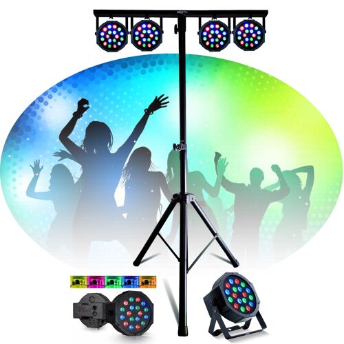 Pack Lumière Pied Mooving Light & Sound ML-SUPPORT-DJLIGHT - 4 projecteurs par RGB DMX - Fête Soirée Anniversaire