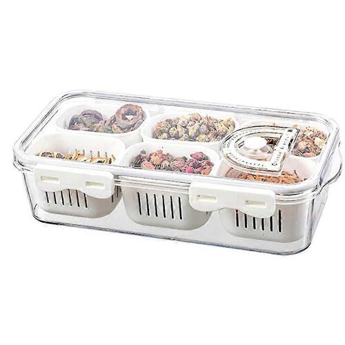 Plateau De Service Divisé Avec Couvercle Plateau De Légumes À 6 Compartiments Boîte À Collations Carrée Portable Conteneurs De Stockage De Voyage Empilables