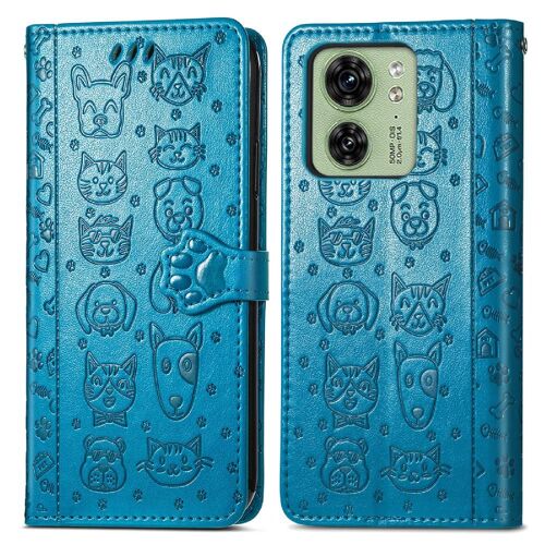 Étui Pour Moto Edge 40 Sangle Courte Antichoc Étui En Cuir Couverture Rabotant Animaux De Dessin Animé - Bleu