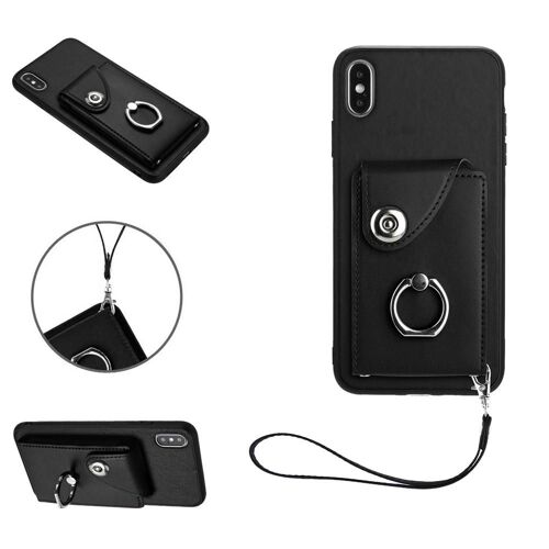 Étui Pour Iphone X/Xs Cuir Supports De Fente Pour Carte Housse De Protection Sangle À Main - Noir