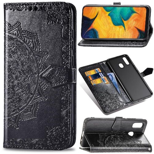 Étui Pour Samsung A30 Étui En Cuir Antichoc Motif Exquis Simple Entreprise Couverture Rabotant - Noir