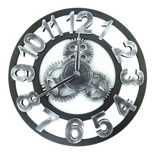 Horloge murale numérique rétro ronde en bois, simple face, 58cm (argent)