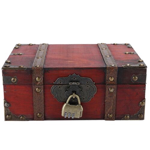 Boîte De Rangement En Bois Vintage Trésor Décoratif Bijoux Coffre Avec Serrure Home Decoration(6282-2301gk10 Rouge Verrou)