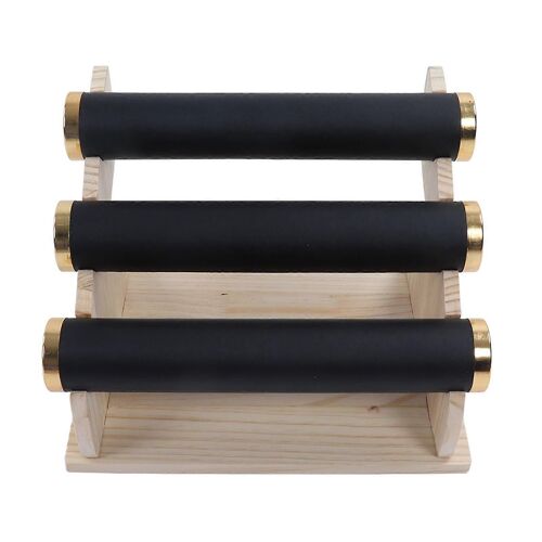 3 Niveaux Bracelet Titulaire Bijoux Présentoir Rack De Rangement Détachable Faux Cuir Bois Pour Montres Noir