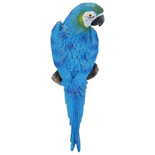 Résine réaliste oiseau ornement Figurine Perroquet Modèle Jouet Jardin Sculpture Décor Mural (Bleu Gauche)