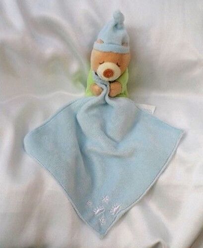 Doudou Ours Dormeur Beige Vert Bonnet Et Mouchoir Bleu Broderie Etoiles Kimbaloo