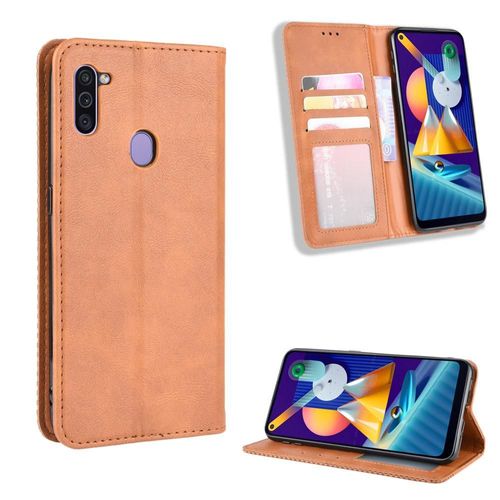 Étui Pour Samsung Galaxy M11 Cuir Pu Fermeture Magnétique Portefeuille - Le Brun