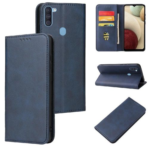 Étui Pour Samsung Galaxy M11/A11 Insertion De Carte Protection Complète Coque En Cuir Folio Flip Avec Porte-Cartes Kickstand - Bleu
