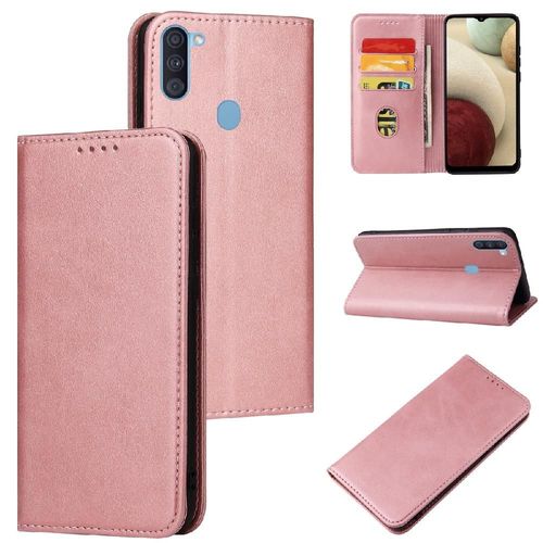 Étui Pour Samsung Galaxy M11/A11 Insertion De Carte Protection Complète Coque En Cuir Folio Flip Avec Porte-Cartes Kickstand - Couleur Rose