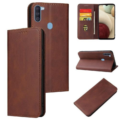 Étui Pour Samsung Galaxy M11/A11 Coque En Cuir Folio Flip Insertion De Carte Avec Porte-Cartes Kickstand Protection Complète - Le Brun