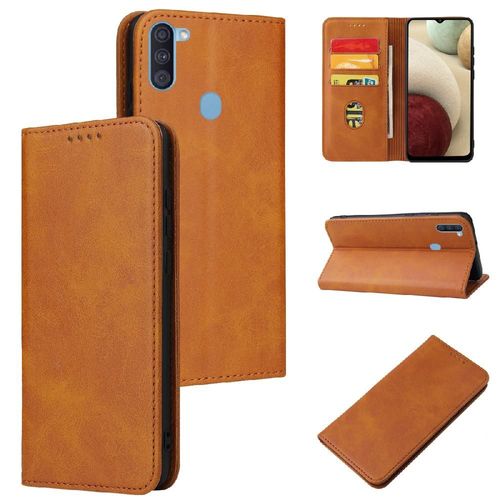 Étui Pour Samsung Galaxy M11/A11 Coque En Cuir Folio Flip Insertion De Carte Avec Porte-Cartes Kickstand Protection Complète - Jaune