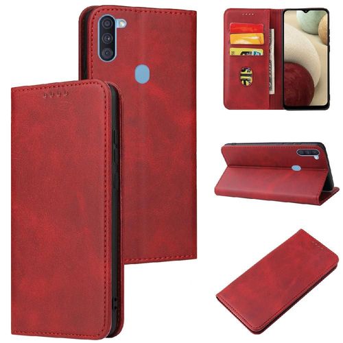 Étui Pour Samsung Galaxy M11/A11 Coque En Cuir Folio Flip Insertion De Carte Avec Porte-Cartes Kickstand Protection Complète - Rouge