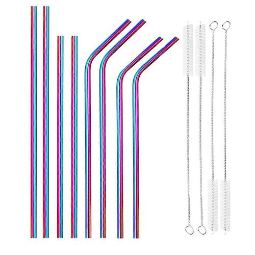 11pcs Value Pack Metallic Reusable Stainless Steel Straws - Home Metal Straw Sets With Cleaning Brushes