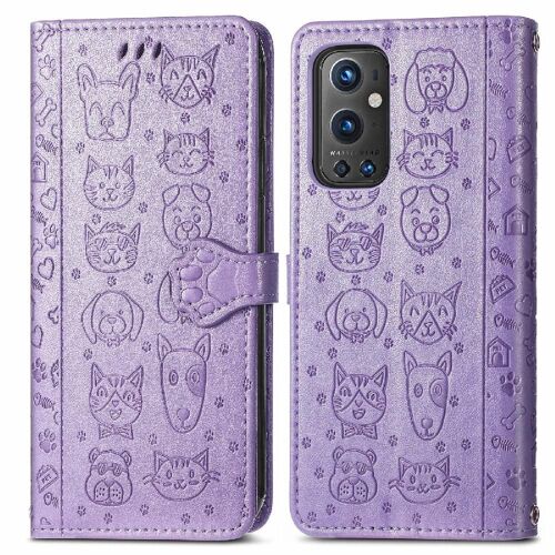 Étui Pour Oneplus 9 Pro Étui En Cuir Sangle Courte Couverture Rabotant Antichoc Animaux De Dessin Animé - Violet