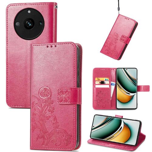 Étui Pour Realme 11 Pro Étui En Cuir Sangle Courte Trèfle À Quatre Feuilles Couverture Rabotant Affaires Exquises - Couleur Rose
