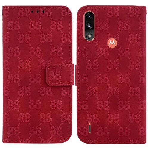 Étui Pour De Téléphone Motorola Moto E7i Power Bicelle Titulaire De La Carte Cuir Pu Portefeuille Couverture Double 8 Gaufré - Rouge