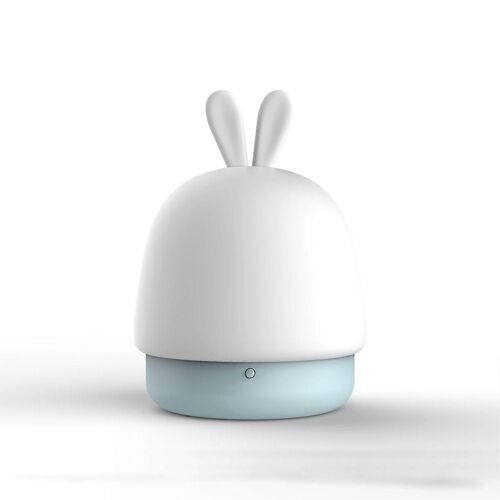 Lampe de nuit de lapin Cartoon LED Multi fonction Protection des yeux Silicone Chevet Tactile Lumière pour Chambre Batterie Rechargeable Bleue