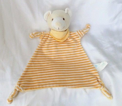 Doudou Peluche Plat Ours Rayures Jaune Blanc Foulard Kimbaloo