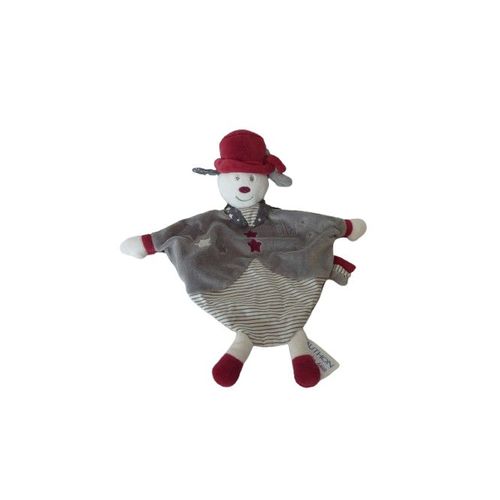 Doudou Chien Plat Olaf Et Faustine Gris Rouge Sauthon - Comme Neuf