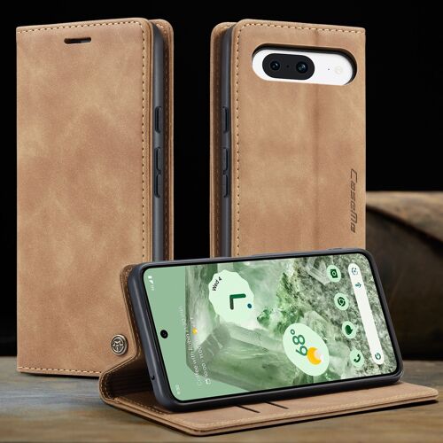 Coque Pour Google Pixel 8a,Support Pliable,Clamshell,Brosse Anti-Vol,Étui De Téléphone À Cassette,Brun