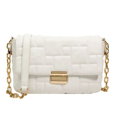 Sac messager à une épaule avec chaîne en losange pour femmes, couleur bonbon (blanc)