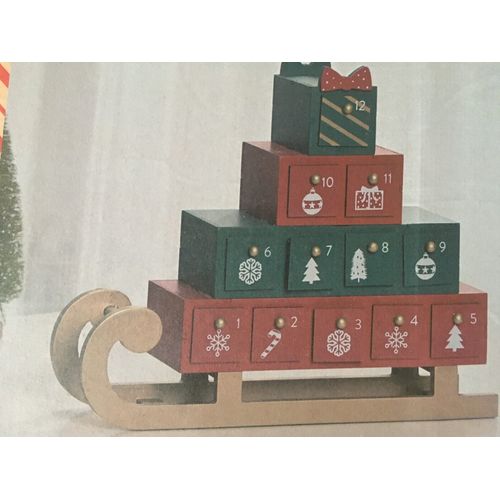 Calendrier De L'Avent En Bois - Luge De Noël - 24 Tiroirs - Neuf
