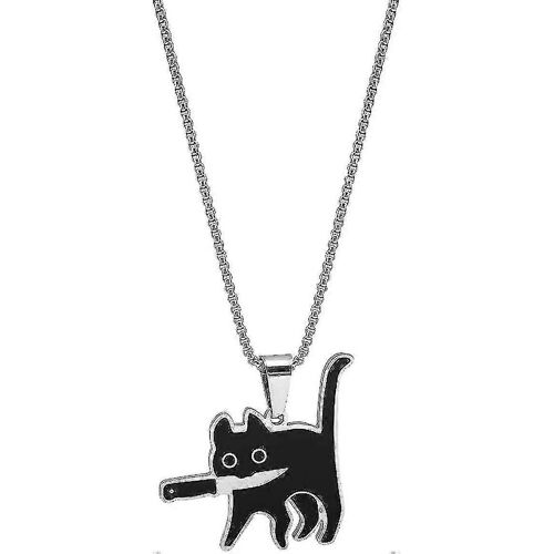 Collier Chat, Pendentif Chat Tueur Noir, Chaton Avec Couteau, Collier Chaton Mignon Pour Les Femmes, Cadeaux De Collier Pendentif Animal Mignon