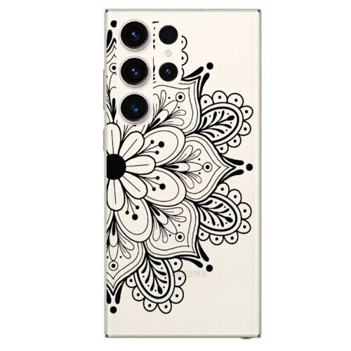Coque Pour Galaxy S24 Ultra Mandala Noir Fleur