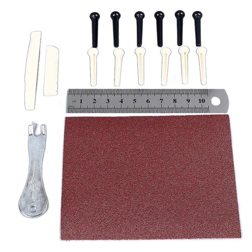 17pcs Guitare Acoustique Pont Broche Set Metal Bone Guitare Professionnelle String Peg Kit Avec Sillet Selle Règle