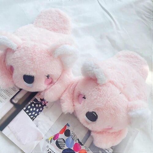 Pantoufles De Dessin Animé Mignon Koala Forme Maison Coton Chaussures Femme Fille Chaud Hiver Intérieur Chaussures Plat Casual Sol Antidérapant Rose Gris
