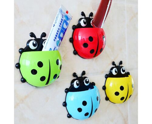 Lot de 4 porte-brosses à dents pour enfants ¿ Adorable motif coccinelle à sept étoiles pour une hygiène dentaire amusante et une installation facile