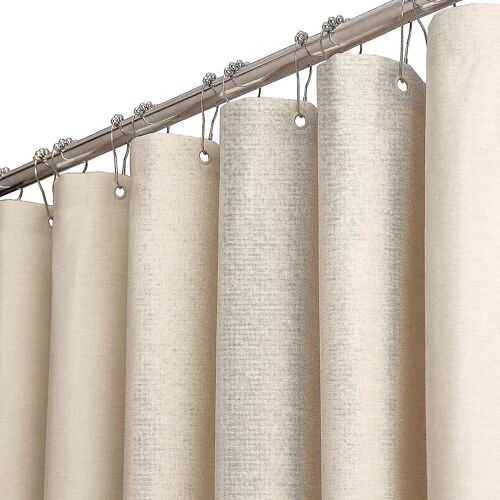 Rideau de douche en polyester texturé beige/crème 180 x 180 cm - Imperméable, lavable en machine, ?illets antirouille
